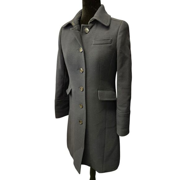 J.Crew Double Cloth Wool Blend Coat 4 Black Italy Fabric Button Front Tailored - Picture 5 of 16
